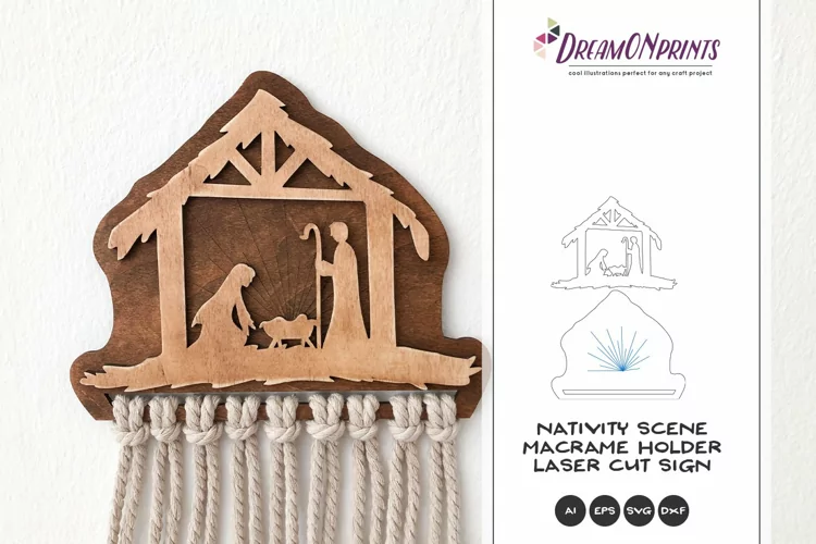 Nativity Laser Cut Design | Christmas Macrame Hanger