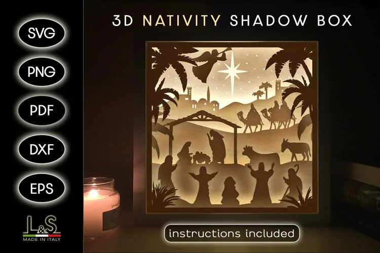 3D Christmas Shadow Box | Layered Nativity SVG