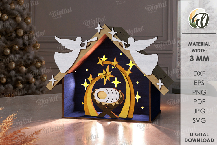Nativity Light Stand Laser Cut. Nativity Lightbox SVG