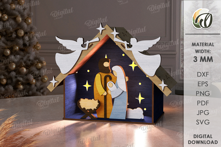 Nativity Light Stand Laser Cut. Nativity Lightbox SVG