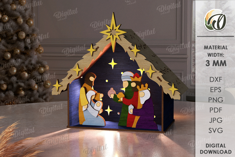 Nativity Light Stand Laser Cut. Nativity Lightbox SVG