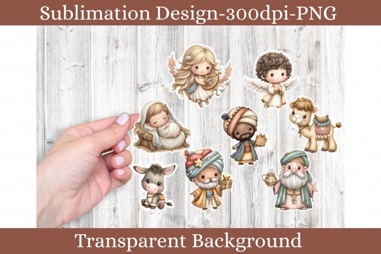Cute Nativity Christmas Stickers PNG Bible Clipart example image 1