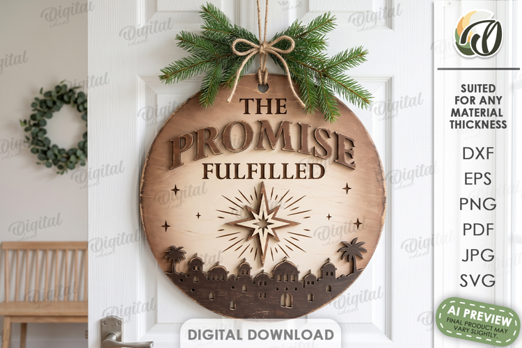 Nativity Round Sign Laser Cut. Door Hanger. Wall Decor SVG