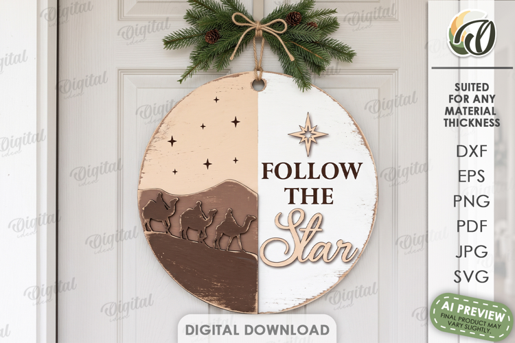 Nativity Round Sign Laser Cut. Door Hanger. Wall Decor SVG