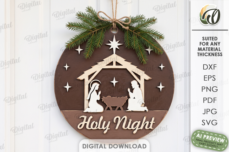 Nativity Round Sign Laser Cut. Door Hanger. Wall Decor SVG