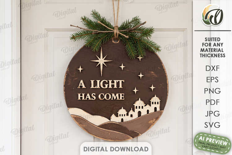 Nativity Round Sign Laser Cut. Door Hanger. Wall Decor SVG