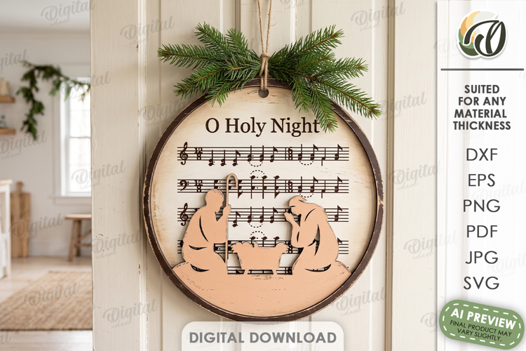 Nativity Round Sign Laser Cut. Door Hanger. Wall Decor SVG