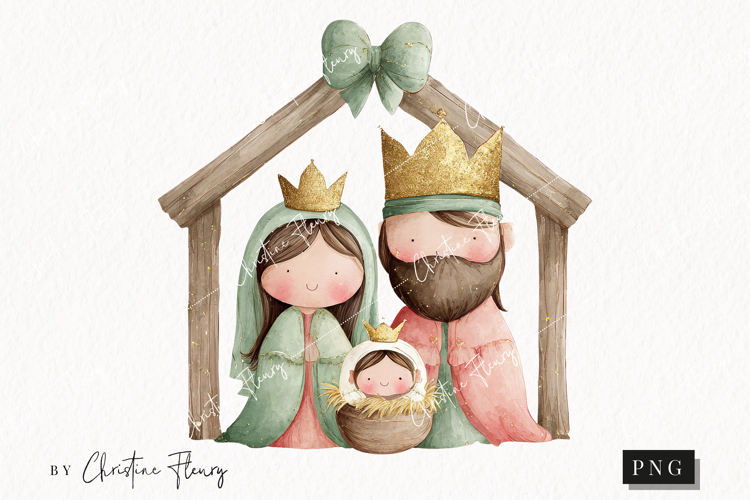 Brush Stroke Christmas Nativity Clipart | Preppy Christmas