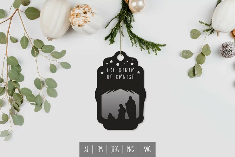 Birth of Christ on Stable Christmas Tag