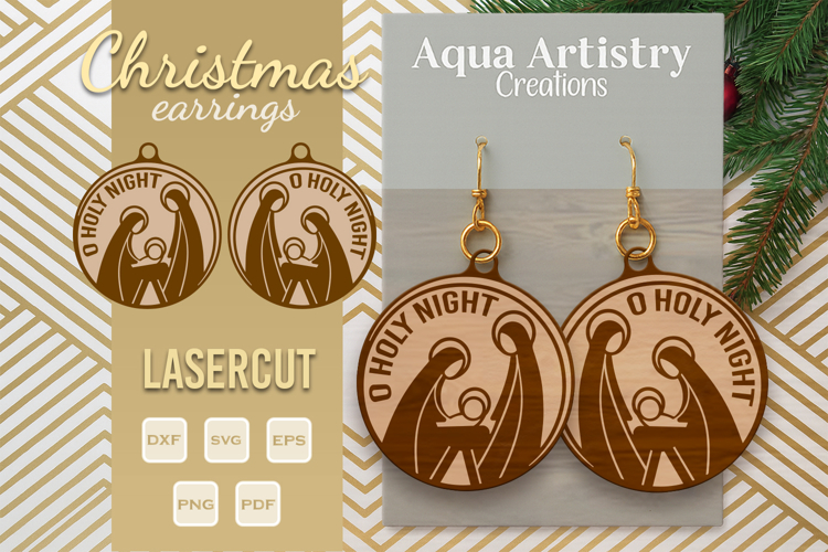 O Holy Night Nativity Christmas Earrings Lasercut SVG