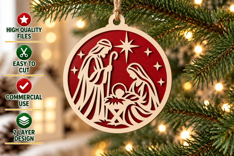 Nativity Scene Laser Cut Ornament SVG example image 1