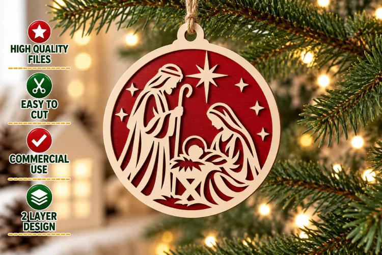 Nativity Scene Laser Cut Ornament SVG