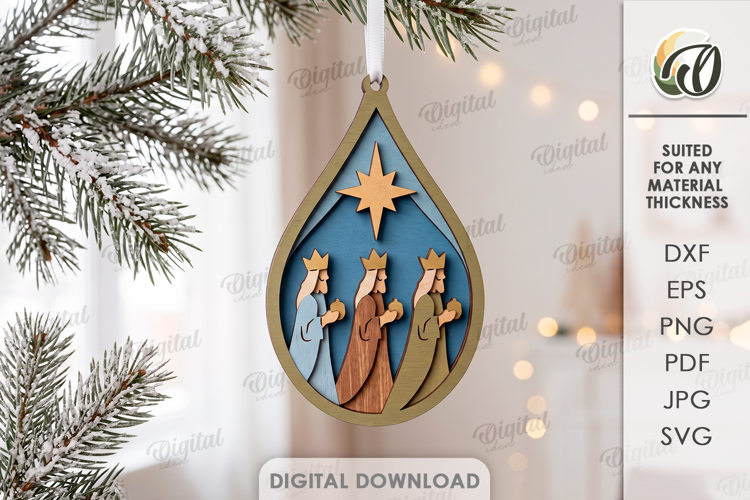 3D Nativity Ornament Laser Cut. Christmas Tree Decor SVG