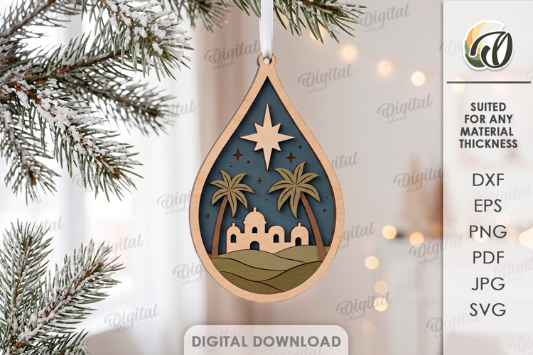 3D Nativity Ornament Laser Cut. Christmas Tree Decor SVG