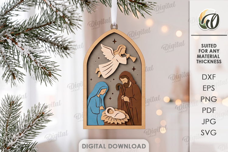 3D Nativity Ornament Laser Cut. Christmas Tree Decor SVG