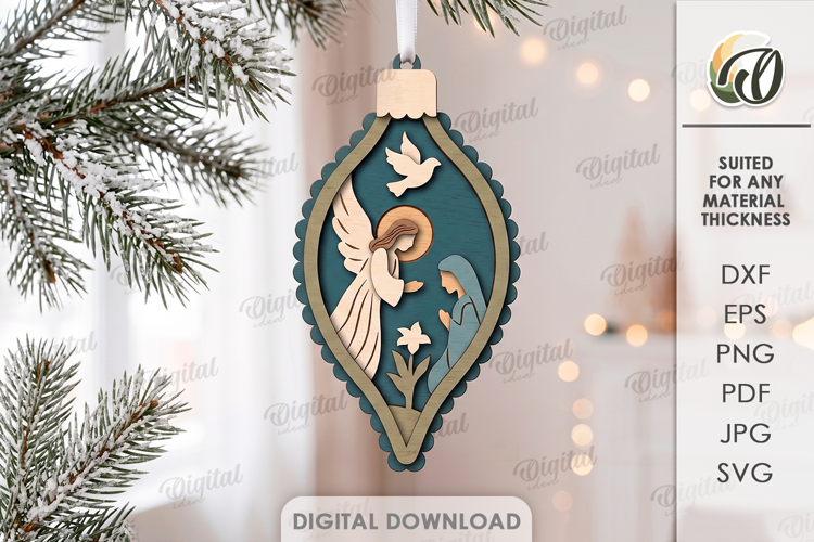 3D Nativity Ornament Laser Cut. Christmas Tree Decor SVG