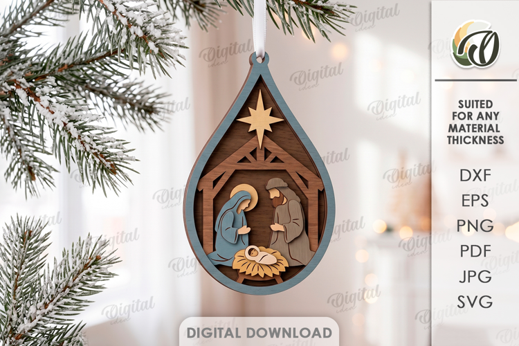 3D Nativity Ornament Laser Cut. Christmas Tree Decor SVG