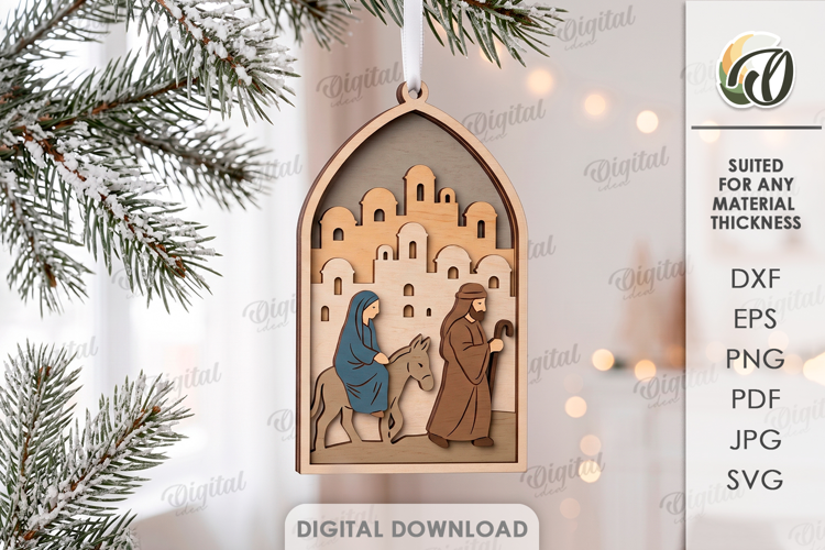 3D Nativity Ornament Laser Cut. Christmas Tree Decor SVG
