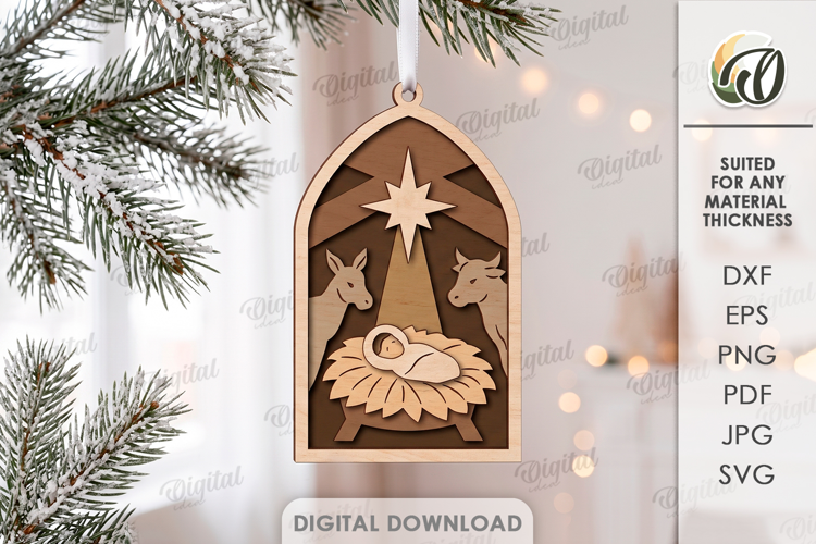 3D Nativity Ornament Laser Cut. Christmas Tree Decor SVG