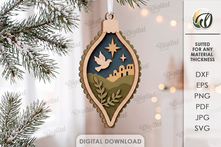 3D Nativity Ornament Laser Cut. Christmas Tree Decor SVG
