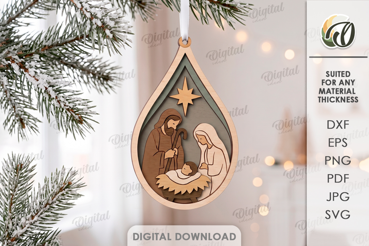 3D Nativity Ornament Laser Cut. Christmas Tree Decor SVG