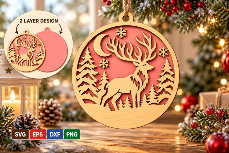 Natural Wood Reindeer Christmas Ornament example image 1