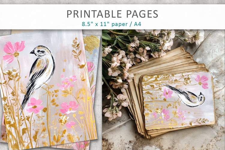 bird junk journal, nature art pages