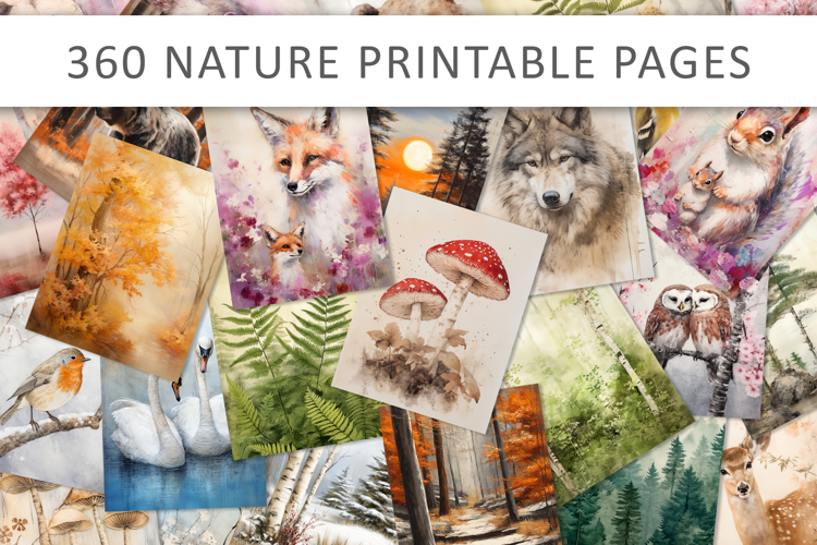 360 Vintage Forest Nature Pages, Junk Journal