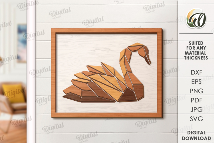 Nature wall art decor Laser Cut. Swan SVG