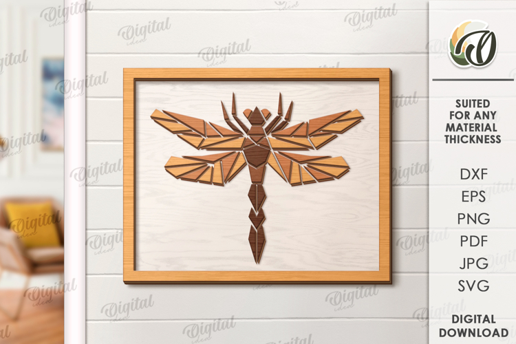 Nature wall art decor Laser Cut. Dragonfly SVG