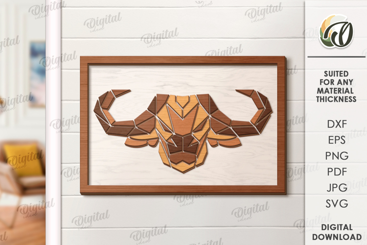 Nature wall art decor Laser Cut. Buffalo SVG
