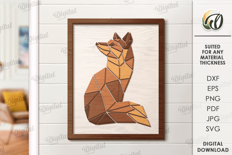 Nature wall art decor Laser Cut. Fox SVG
