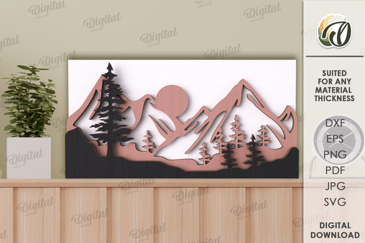 Nature wall decor Laser Cut. Mountains SVG example image 1