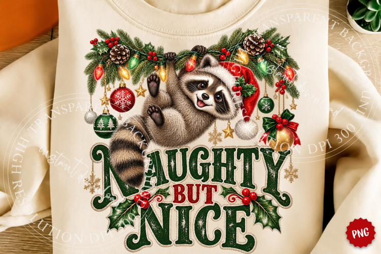 Naughty but Nice Christmas Raccoon PNG
