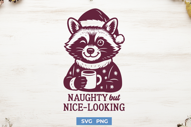 Naughty but Nice-Looking SVG, Funny Christmas Raccoon PNG