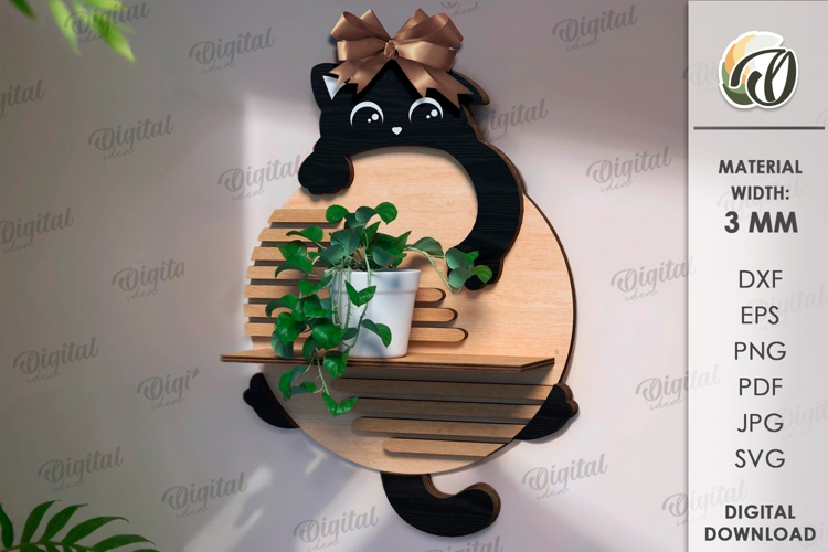 Naughty Cat on shelf Round Sign Laser Cut. Wall Decor SVG