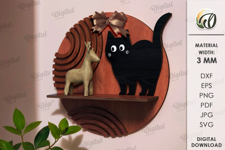 Naughty Cat on shelf Round Sign Laser Cut. Wall Decor SVG