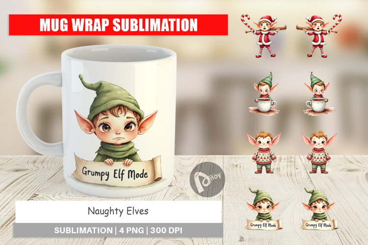 Mug Wrap Watercolor Naughty Elves