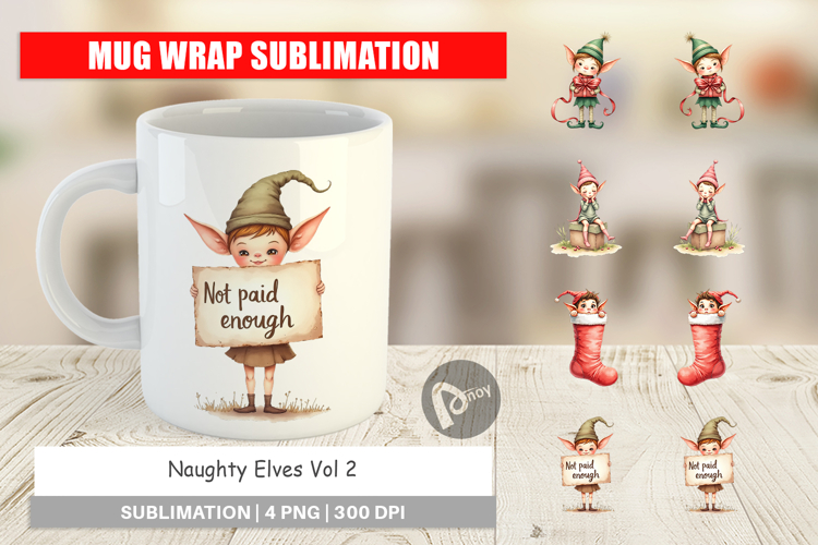 Mug Wrap Watercolor Naughty Elves