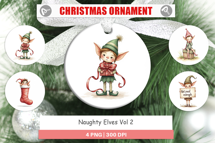 Ornament Watercolor Naughty Elves