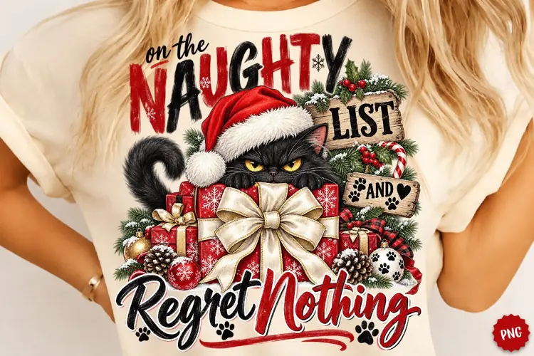 Naughty List Christmas Cat PNG, Christmas Sublimation