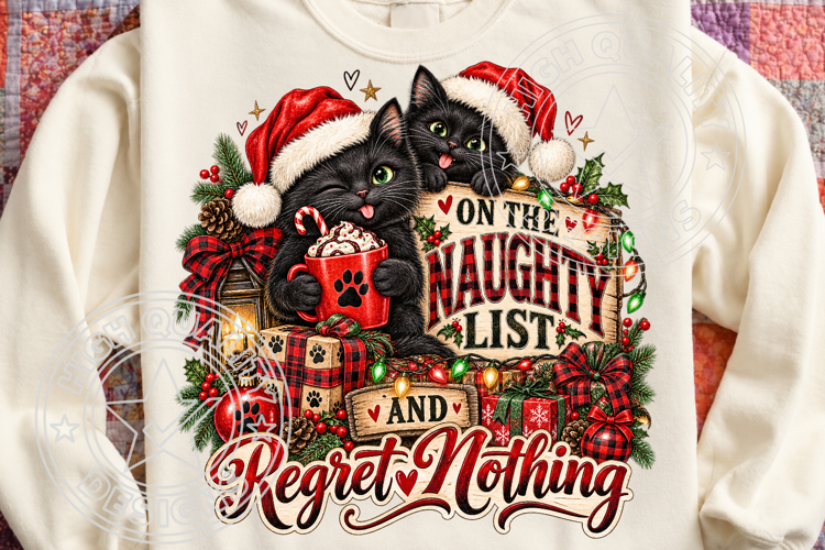 Naughty List Christmas Cat PNG Design