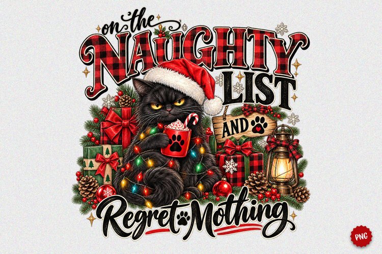 Naughty List Christmas Cat PNG Design example image 1