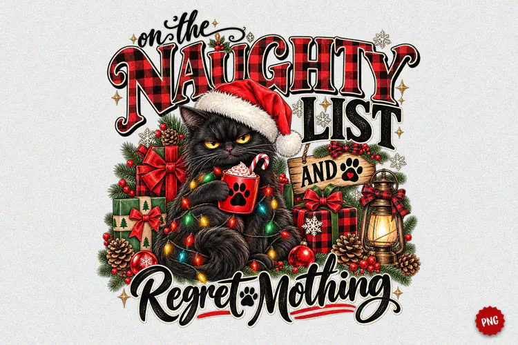 Naughty List Christmas Cat PNG Design