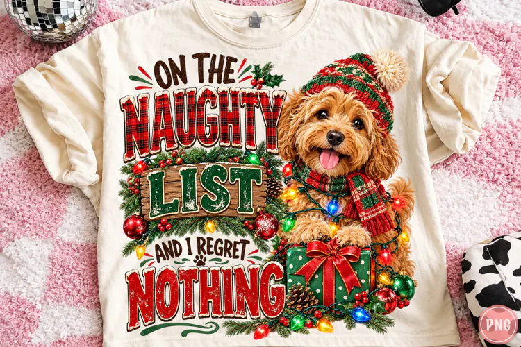 Naughty List Dog Christmas PNG, Funny Png