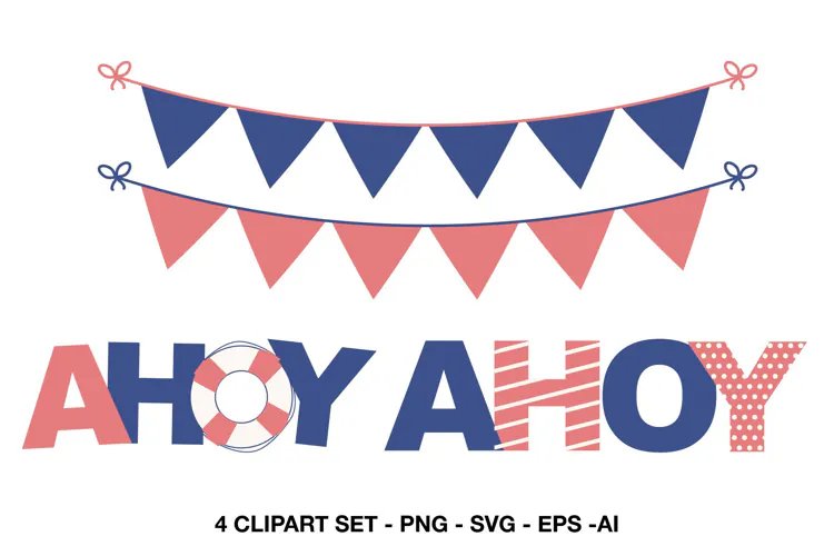 Nautical AHOY Clipart Bunting Banner and Word Art