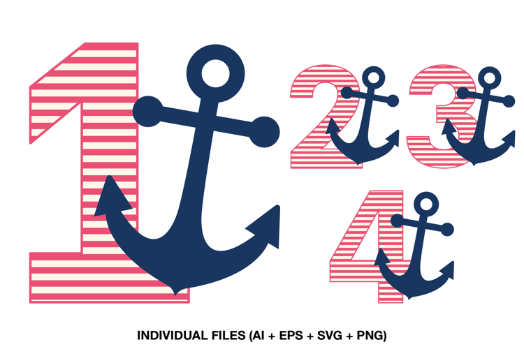 Nautical Birthday Number Clipart, Pink Striped Anchor PNG