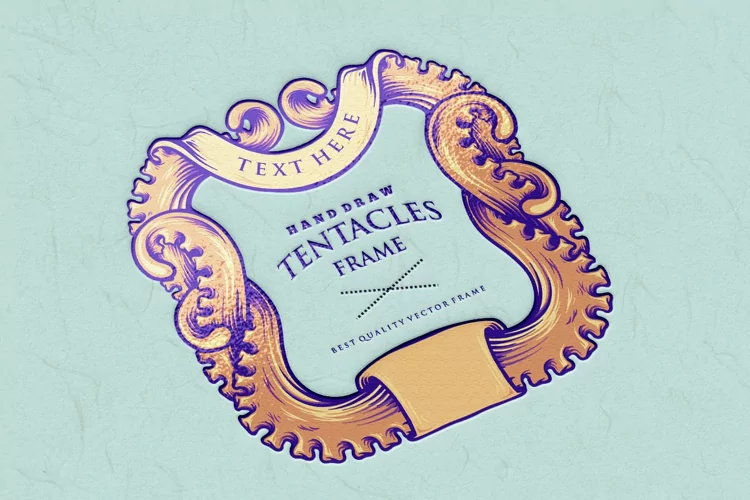 Nautical Octopus Tentacles Frame Vintage Illustrations