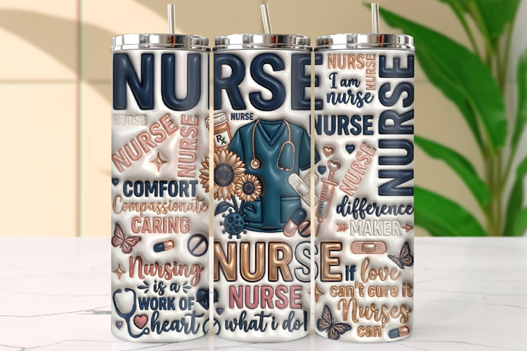 Navy and Rose Gold Nurse Sunflower Tumbler Wrap