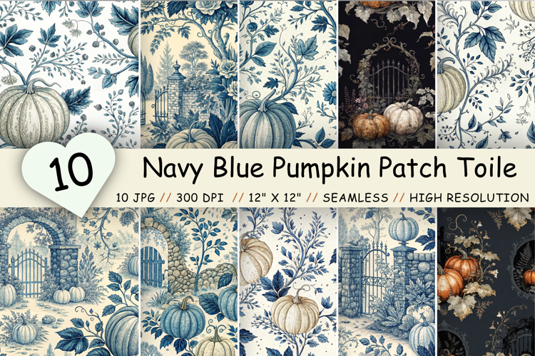 Navy Blue Pumpkin Patch Toile Paper, Seamless Watercolor